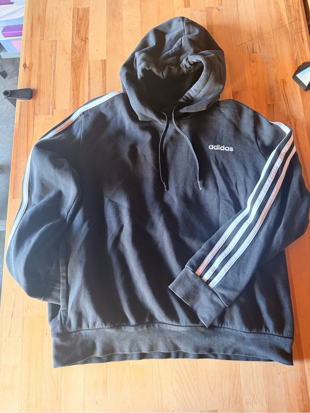 adidas Women's Essentials 3-Stripes Pullover Hoodie Black / White - Size